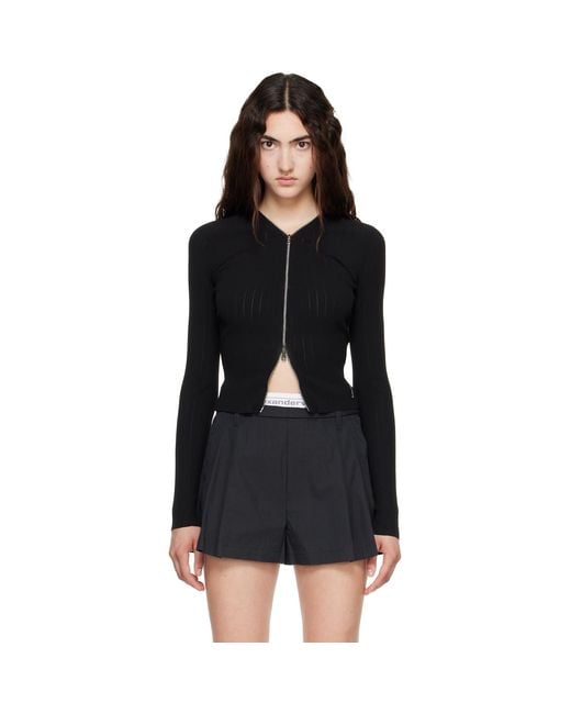 Alexander Wang Black V-Neck Pointelle Cardigan