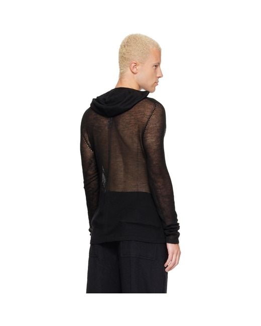 Rick Owens Black Tower Sheer Hoodie for men