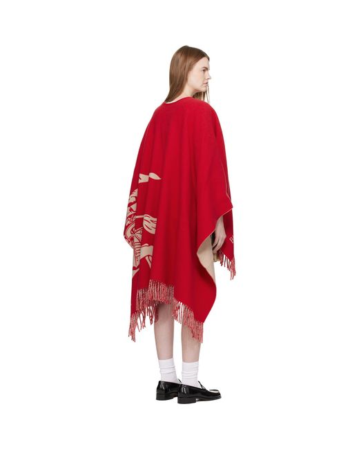 Burberry Red Ekd Wool Cashmere Cape