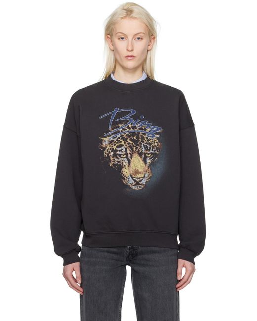 Anine Bing Black Harvey Leopard Sweatshirt
