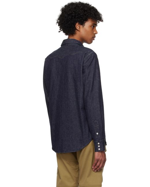 メンズ RRL インディゴ スリムフィット ウエスタン デニムシャツ Blue
