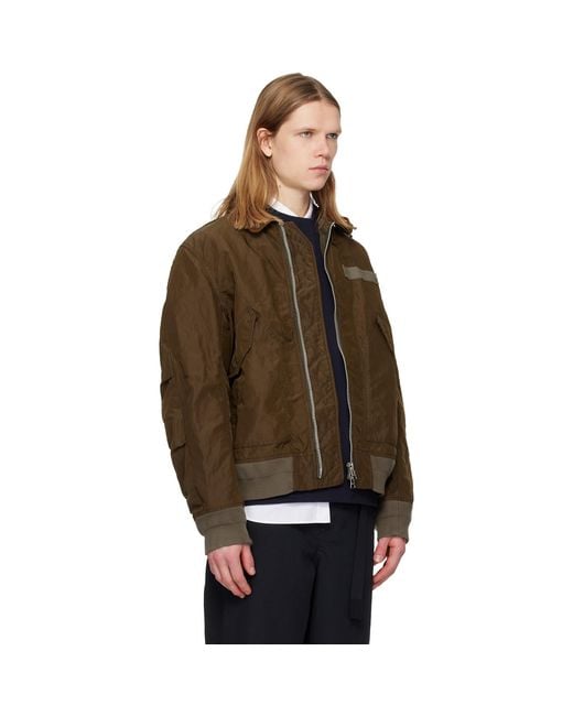 Sacai Black Treated Nylon Twill Bomber Jacket for men