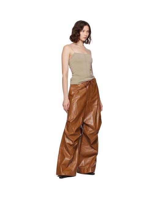 MM6 by Maison Margiela Brown Draped Faux-Leather Trousers