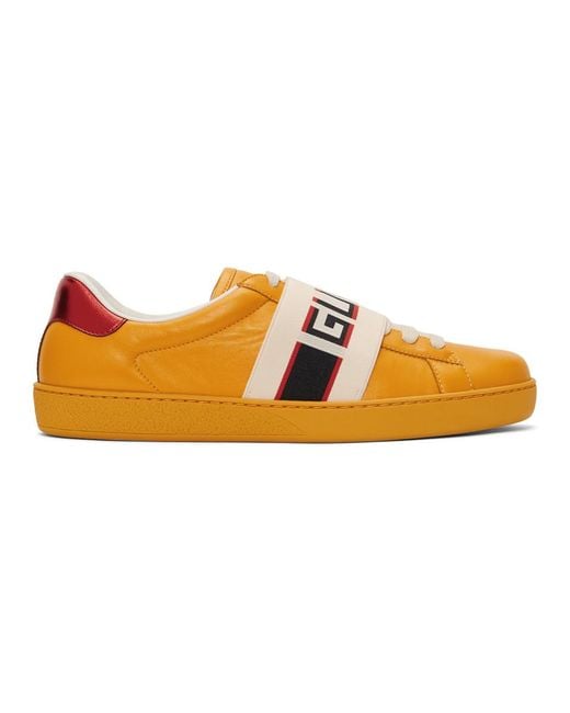 Gucci Yellow New Ace Elastic Band Sneakers for men
