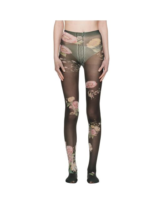 OPEN YY Black Floral Tights