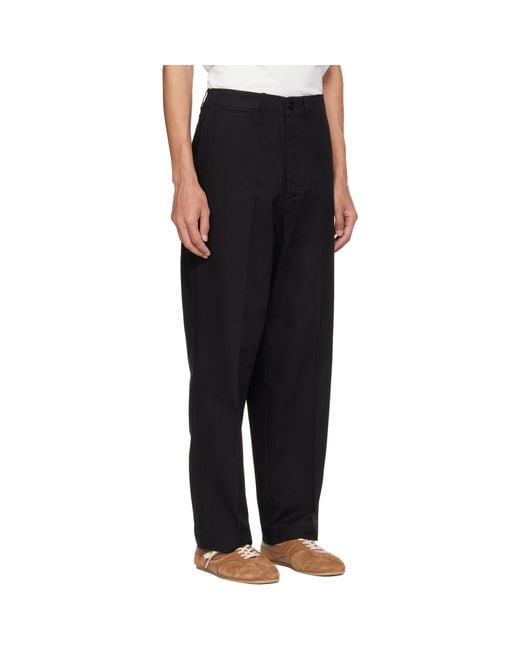 Merz B. Schwanen Black 1920S Cotton Twill Worker Chino Trousers for men
