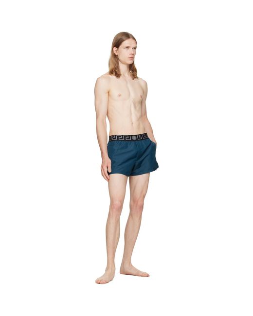Versace Blue Greca Swim Shorts for men