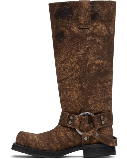 Acne Brown Buckle Denim Tall Boots