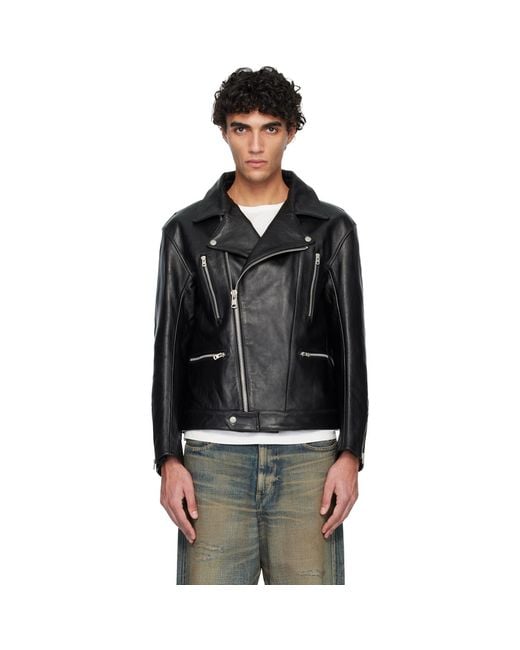 Neighborhood Black Leather Riders Jacket for men