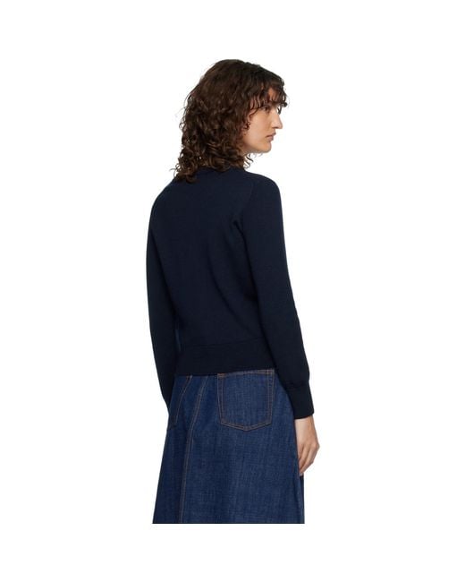 AMI Blue Wool Crewneck Ami De Coeur Cardigan