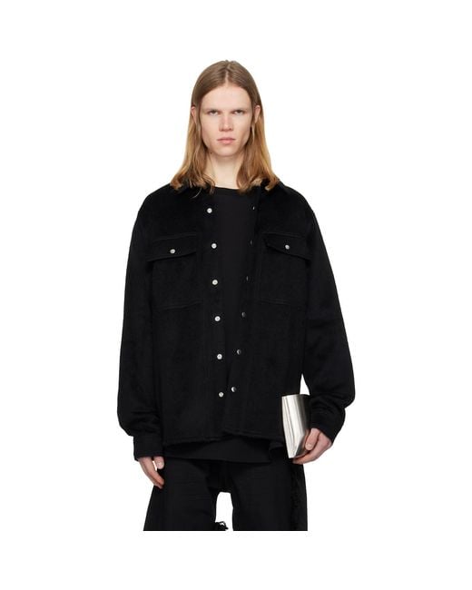 Det Blev Sent Black Alpaca Wool Shirt for men