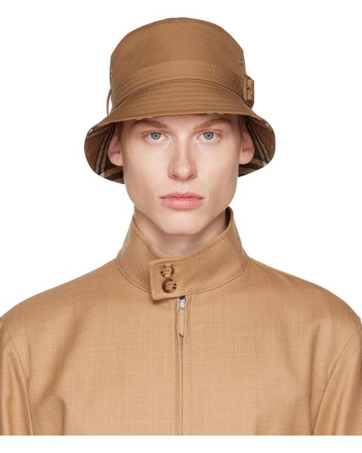 Burberry Brown Tan Belted Bucket Hat for men
