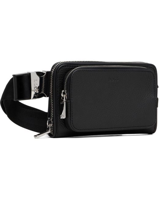 Boss Black Grained Leather Messenger Bag for men