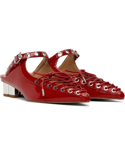 Ganni Red Lace-Up Mules