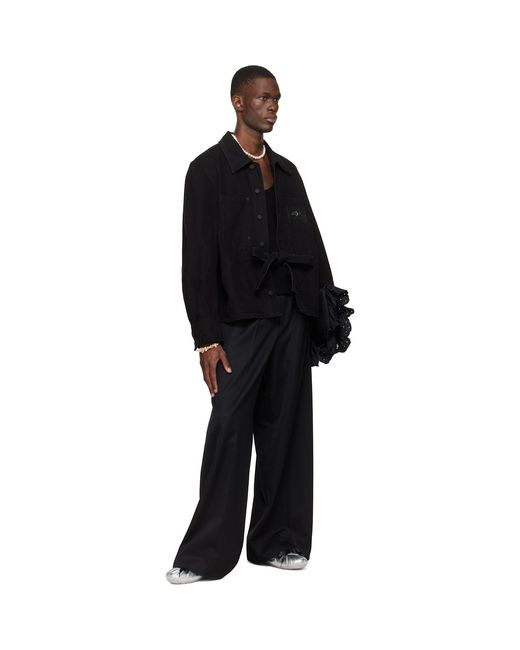 Simone Rocha Black Wide Leg Belt Loop Tab Trousers for men