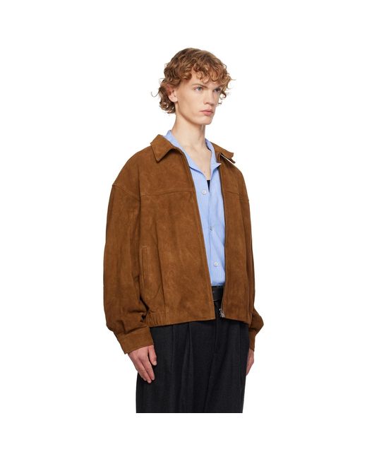 LE17SEPTEMBRE Brown Suede Zip Blouson Leather Jacket for men