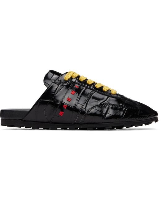 Marni Black Croc-Effect Leather Softy Soccer Slip-On Sneakers