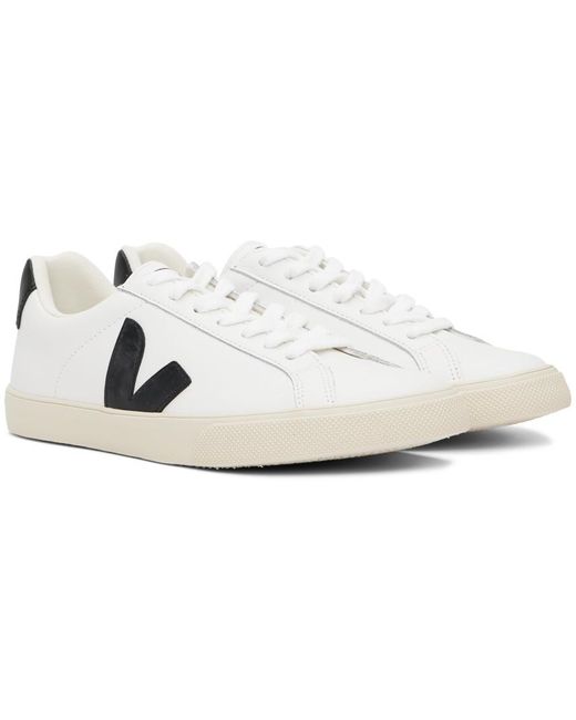 Veja White & Black Esplar Leather Sneakers for men