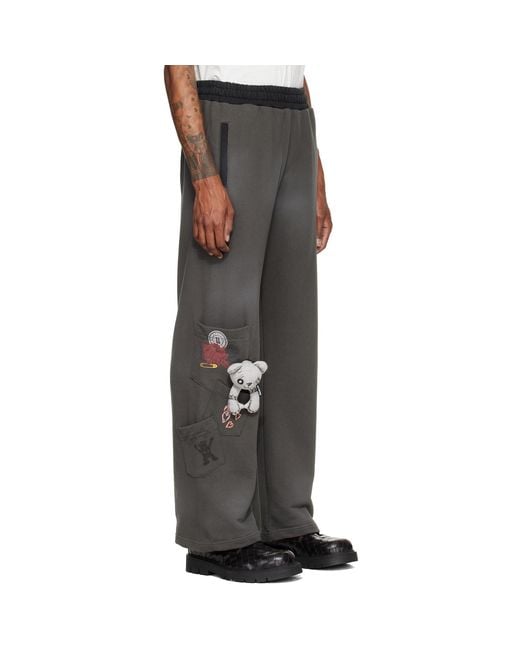 we11done Gray Washed Doodle Teddy Sweatpants for men