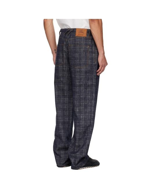 Burberry Blue Loose Check Jeans for men