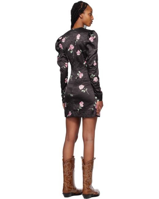 Ganni Black Floral Minidress