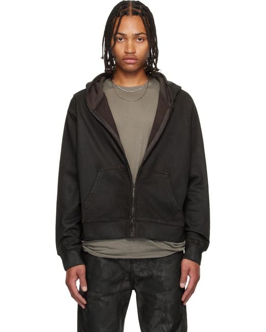 Det Blev Sent Men's Black Waxed Zip Hoodie