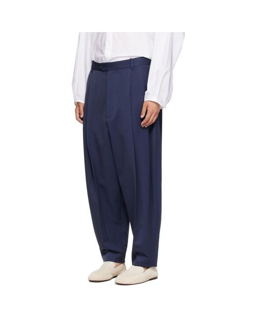 Hed Mayner Blue Pleated Trousers for men