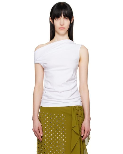 Dries Van Noten ホワイト オフショルダー ジャージ トップス White