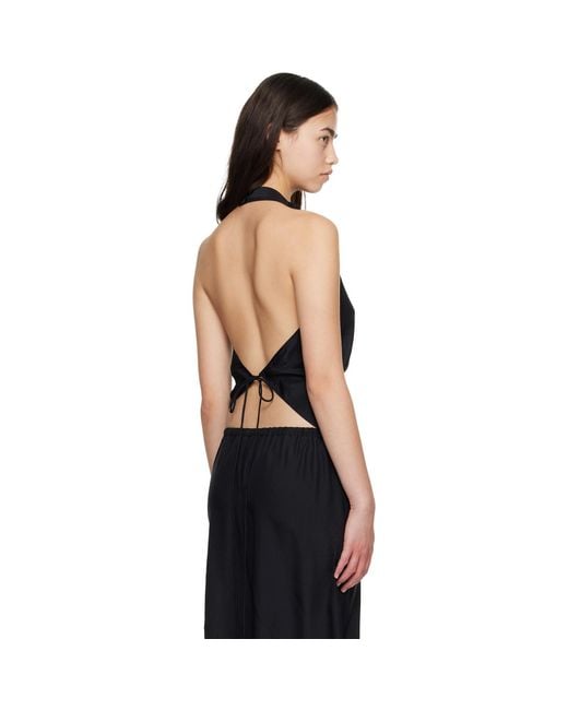St. Agni Black Silk Grid Halter Top