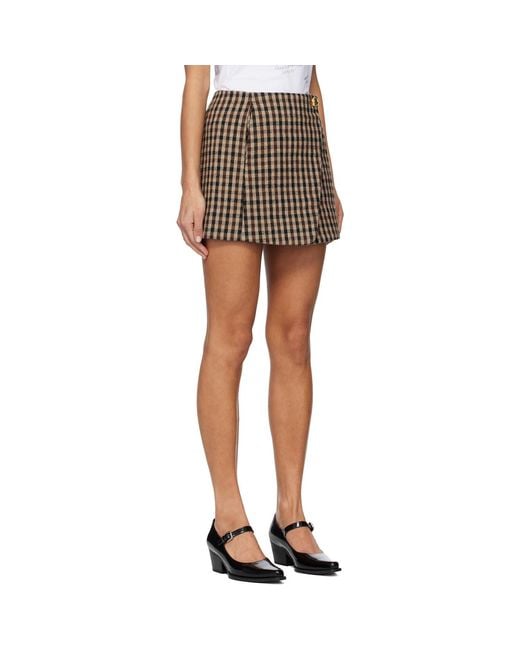 Ganni Black Check Wool Miniskirt