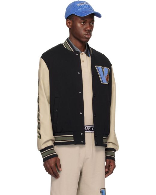Versace Black Patch Faux-Leather Bomber Jacket for men