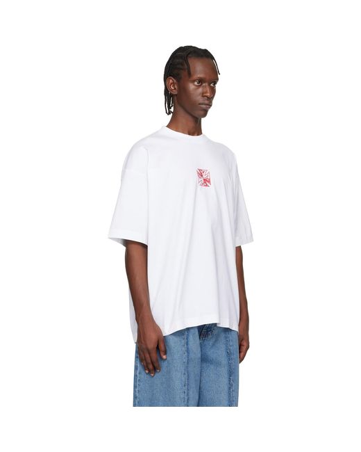 Vetements White Double Biker Cross Logo T-Shirt for men