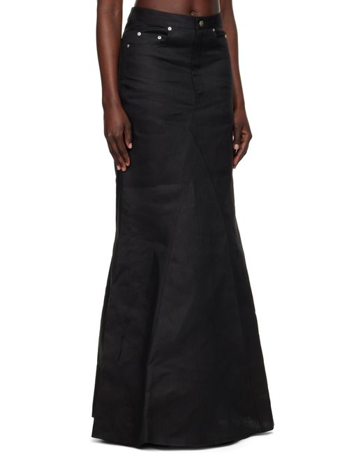 Rick Owens Black Hollywood Long Godet Maxi Skirt