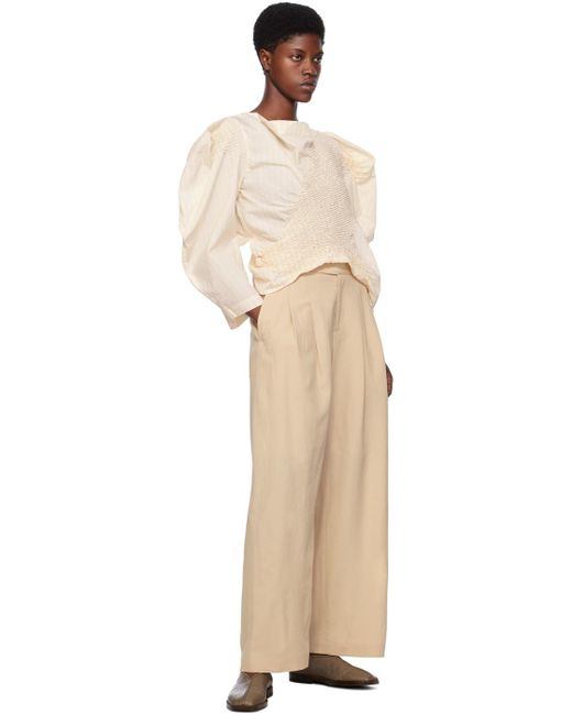 Issey Miyake Natural Off-white Contraction Blouse