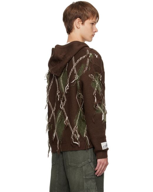 ANDERSSON BELL Brown Argyle Fisherman Zip-Up Hoodie for men