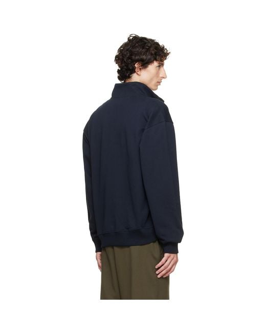 Helmut Lang Blue Logo Quarter Zip Sweatshirt for men