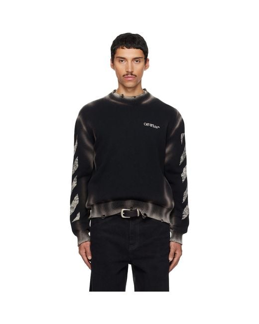 Off-White c/o Virgil Abloh Black Diagonal Arrow Corrosion Knit Crewneck Sweater for men