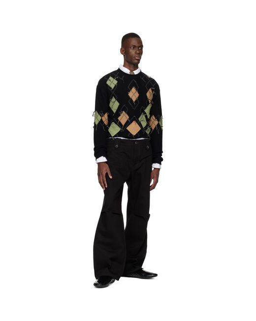 ANDERSSON BELL Black Tom Argyle Crew-Neck Sweater for men