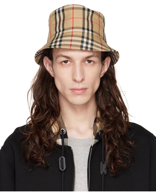 Beige Vintage Check Bucket Hat Burberry pour homme en coloris Noir | Lyst