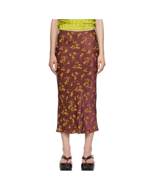Dries Van Noten Brown Floral Midi Skirt