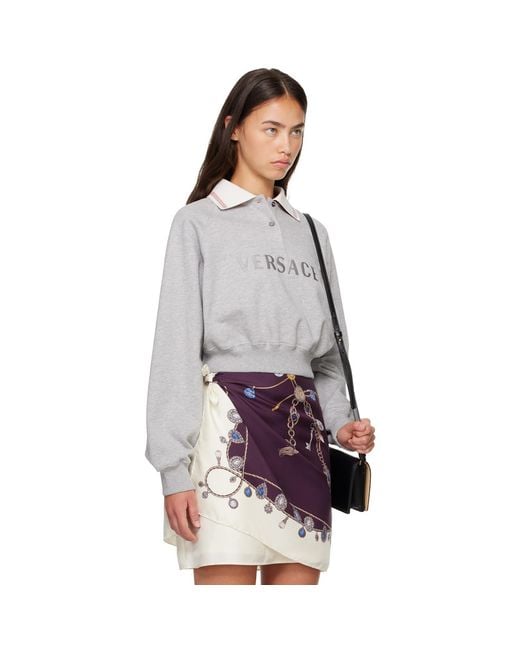 Versace Gray Heavy Soft Fleece Greca Details & Logo Sweatshirt