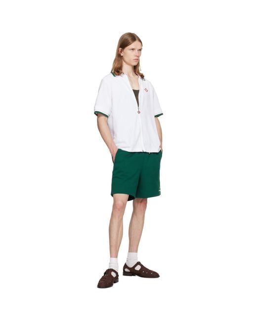 Casablanca White Striped Velour Zip‐up Short Sleeve Shirt for men