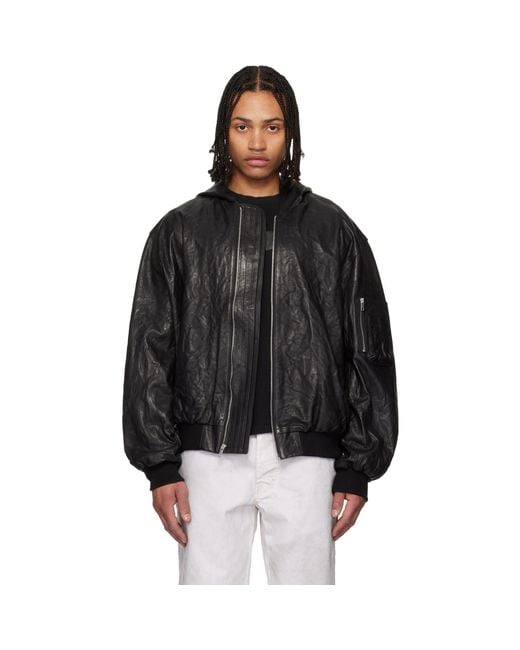 ALEXANDER DIGENOVA Black Leather Hooded Jacket for men
