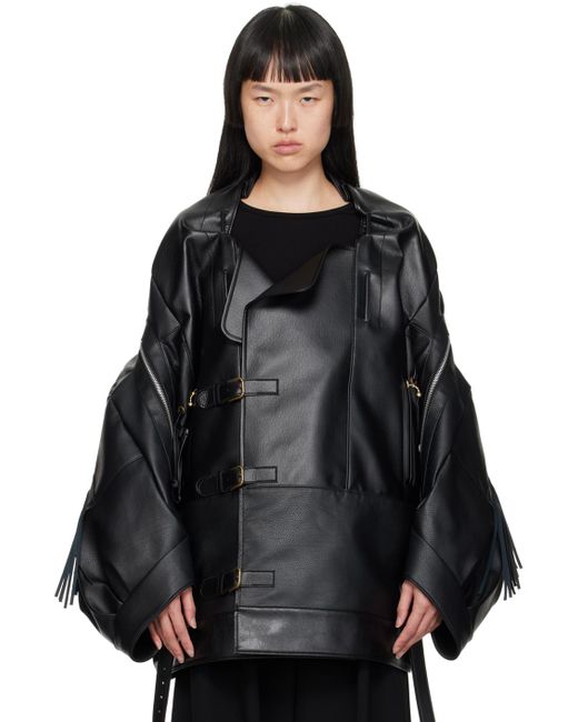 Junya Watanabe Black Fringe Faux-leather Coat