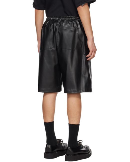 Undercover Black Drawstrings Faux-leather Shorts for men
