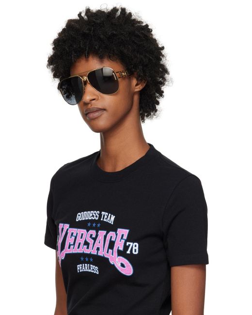 Versace Black Gold Medusa biggie Pilot Sunglasses