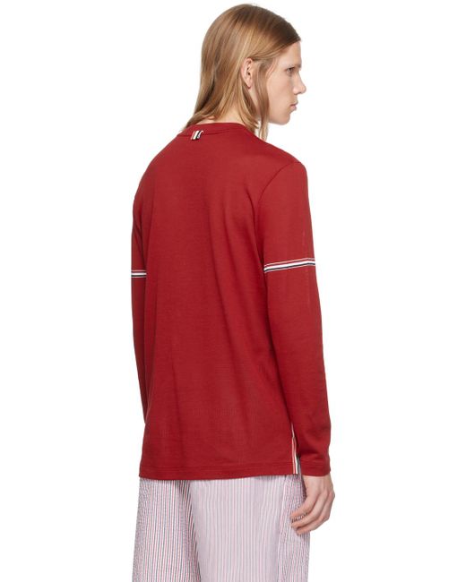 Thom Browne Red Stripe Long Sleeve T-Shirt for men