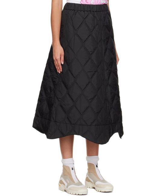 Ganni Black Quilted Midi Skirt