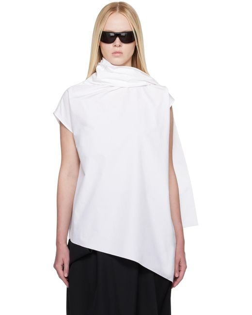 Carven White Scarf Blouse