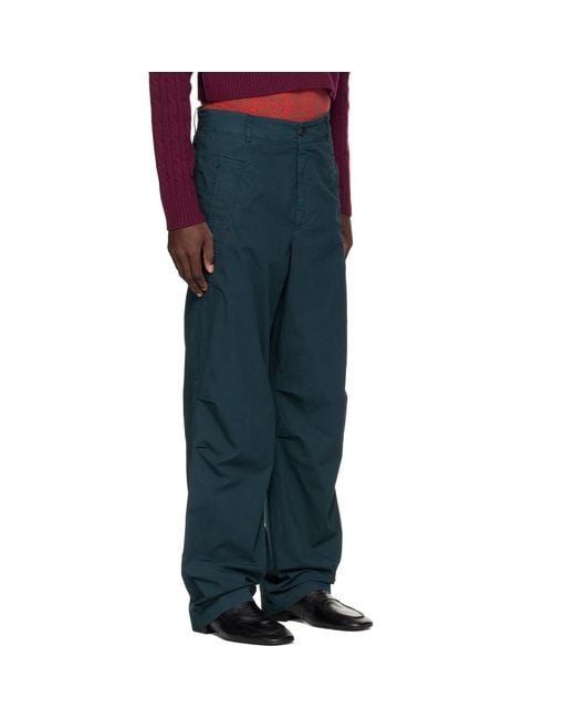 Dries Van Noten Blue Cotton Trousers for men